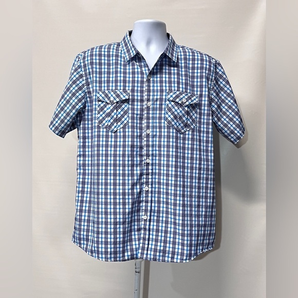 VESE Men’s black and blue plaid short sleeve button down shirt size L. - Picture 5 of 12